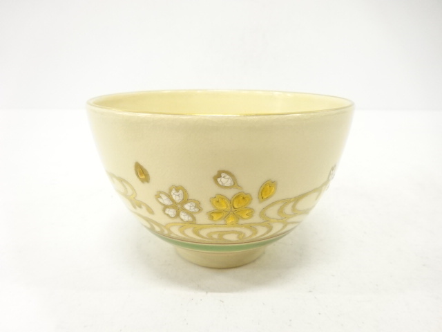 JAPANESE TEA CEREMONY / KYO WARE TEA CHAWAN / KINSAI IROE / SAKURA / ARTISAN WORK